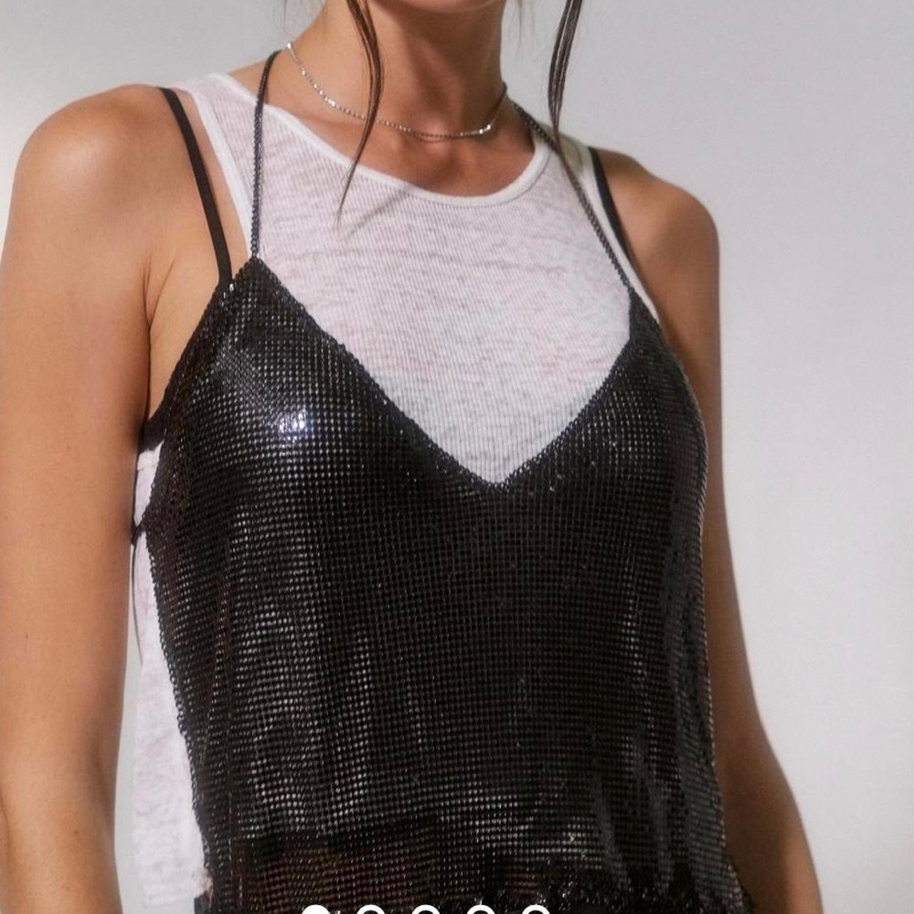 Black Metallic Chainmail Halter Top | M